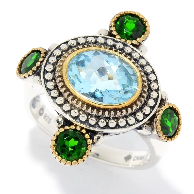 Peridot Gemstone Rings in 14K Gold - Filled Metal with a Pave - Set Band for a Sparkling LookSterling Silver Oval & Round Sky Blue Topaz Beaded Ring