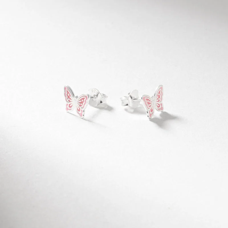 Pearl - and - Diamond - Studded Wedding Bands in White Gold for a Feminine and Elegant TouchSilver pink enamel butterfly stud earrings