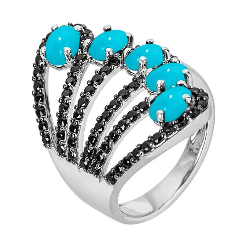 Turquoise Gemstone Rings in 925 Silver with a Southwestern - Inspired Design for a Rustic Charm925 Sterling Silver Sleeping Beauty Turquoise And Black Spinel Ring