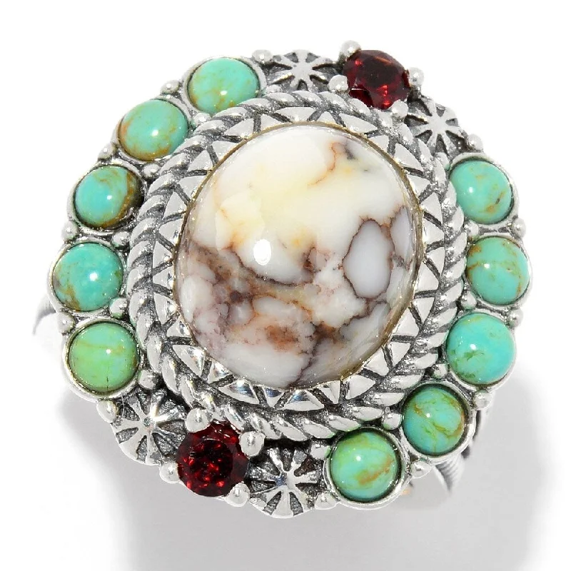 Turquoise Gemstone Rings in 925 Silver with a Southwestern - Inspired Design for a Rustic Charm925 Sterling Silver Red Garnet, Wild Horse,Tyrone Turquoise Ring