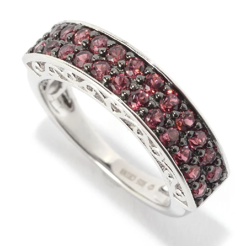 Emerald Gemstone Rings Set in Platinum with Filigree Work for a Vintage - Inspired LookSterling Silver Double-row Rhodolite Stackable Ring