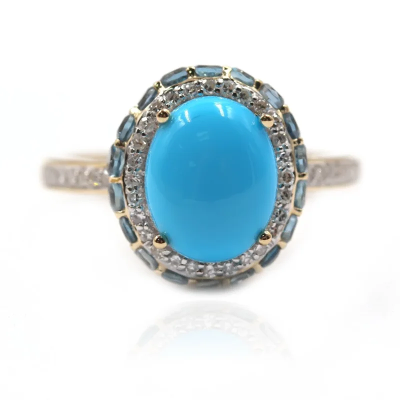 Aquamarine Gemstone Rings in 9K Gold with a Bezel Setting for a Modern and Secure Fit14KT Gold Sleeping Beauty Turquoise and London Blue Topaz Ring