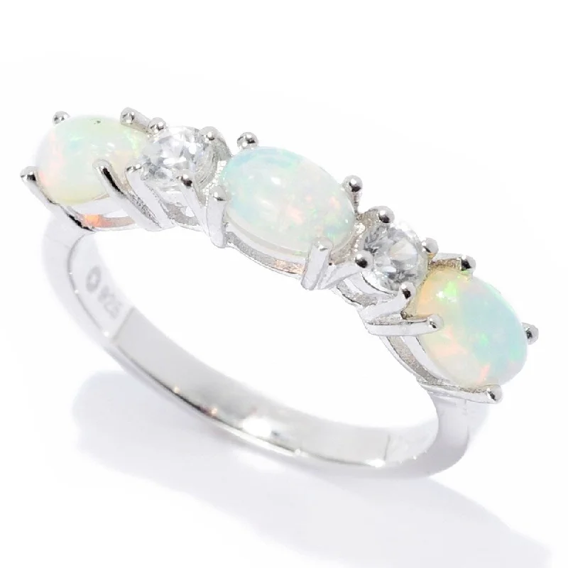 Sapphire Gemstone Rings in 18K White Gold with Diamond Accents for an Elegant EngagementSterling Silver Ethiopian Opal & White Zircon 5-Stone Band Ring