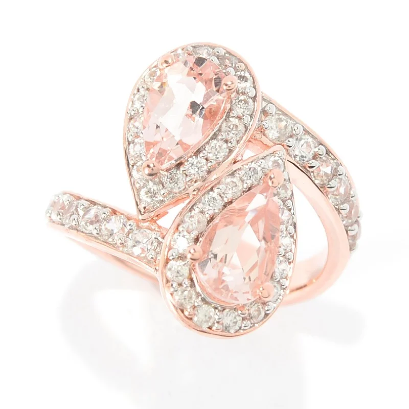 Opal Gemstone Rings in Rose Gold with a Milgrain Edge for a Feminine and Romantic Style925 Sterling Silver Morganite and White Natural Zircon Bypass Ring