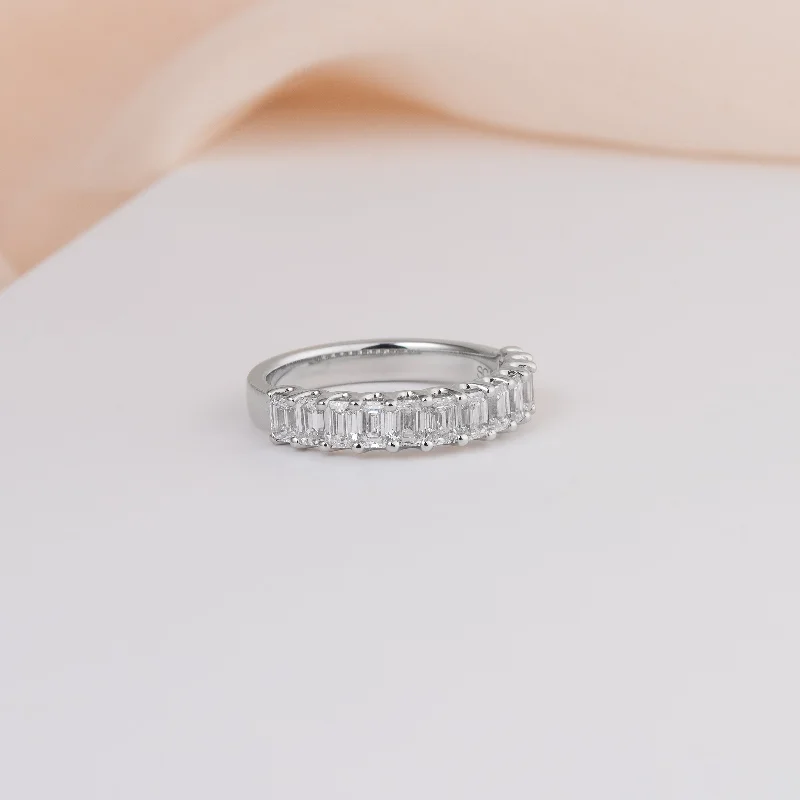 Sapphire - and - Diamond - Accented Wedding Bands in Platinum for a Royal and Sophisticated Look18K White Gold Emerald Cut Claw Set Wedder or Eternity Ring 1.8tdw