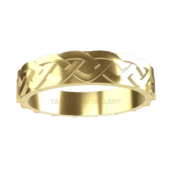 Platinum Celtic - Inspired Wedding Bands with Intricate Knotwork Patterns for a Symbolic and Stylish ChoiceYellow Gold Celtic Pleat Flow Wedding Ring