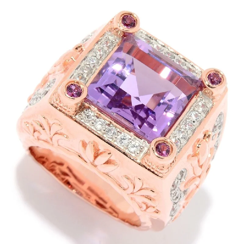 Tanzanite Gemstone Rings in 10K Gold with a Trilogy Design for a Sophisticated GiftSterling Silver 18KRV Pink Amethyst, Rhodolite Rose Vermeil Size-7 - Purple