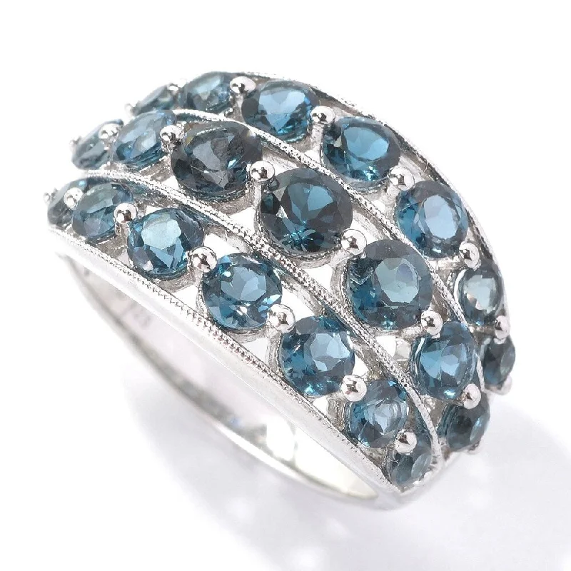 Sapphire Gemstone Rings in 18K White Gold with Diamond Accents for an Elegant EngagementSterling Silver Three-row Round-cut London Blue Topaz Ring