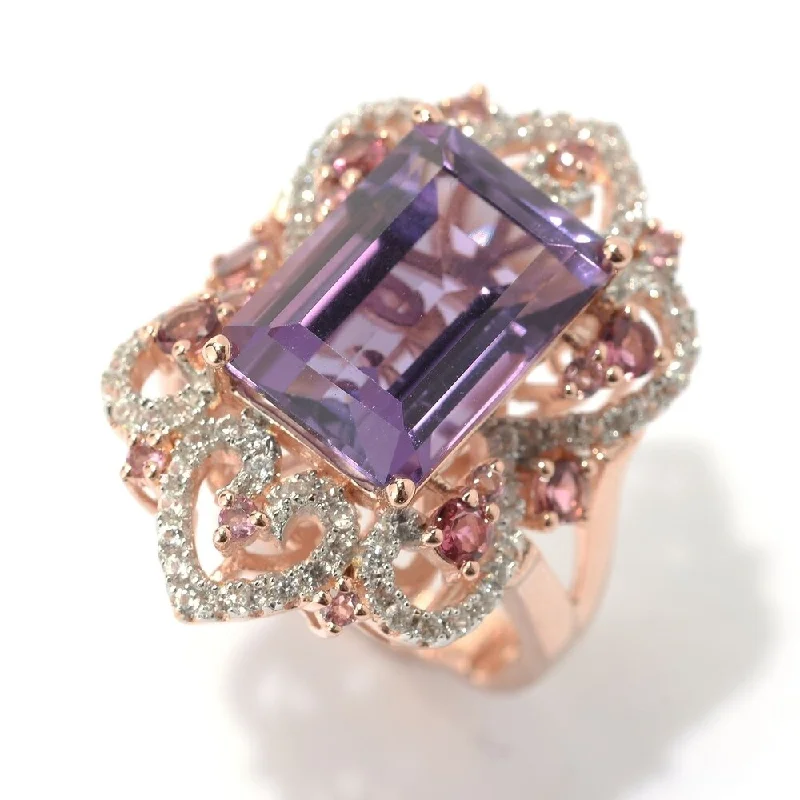 Aquamarine Gemstone Rings in 9K Gold with a Bezel Setting for a Modern and Secure Fit7.18ctw African Amethyst, Pink Tourmaline & White Zircon Ring