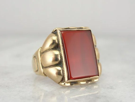 Topaz Gemstone Rings in 10K Gold with a Channel - Set Design for a Contemporary and Durable OptionRetro Era Men‚Äôs Carnelian Statement Ring