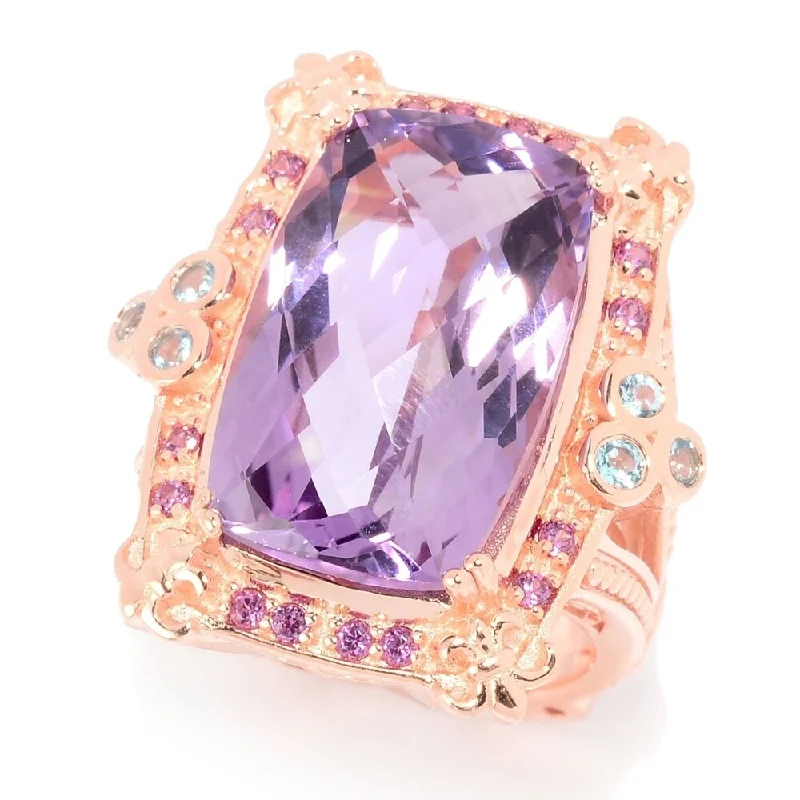 Turquoise Gemstone Rings in 925 Silver with a Southwestern - Inspired Design for a Rustic Charm14.08ctw Checkerboard Cut Pink Amethyst & Gemstone Ring