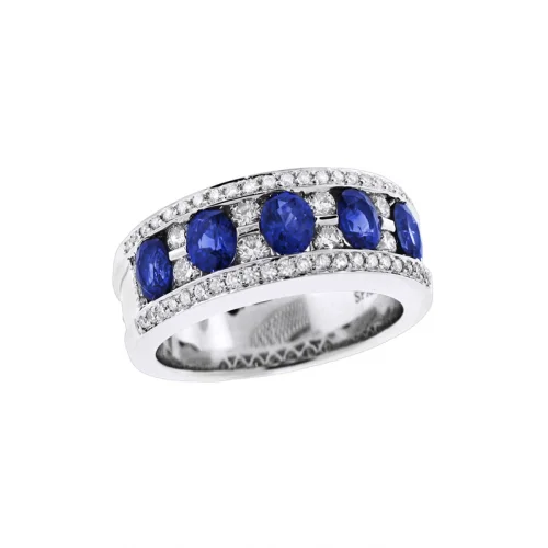 Men's Sapphire Engagement Rings in 18K White Gold with Pave Diamond AccentsSpark Creations Classic Color Ring R 5621-S