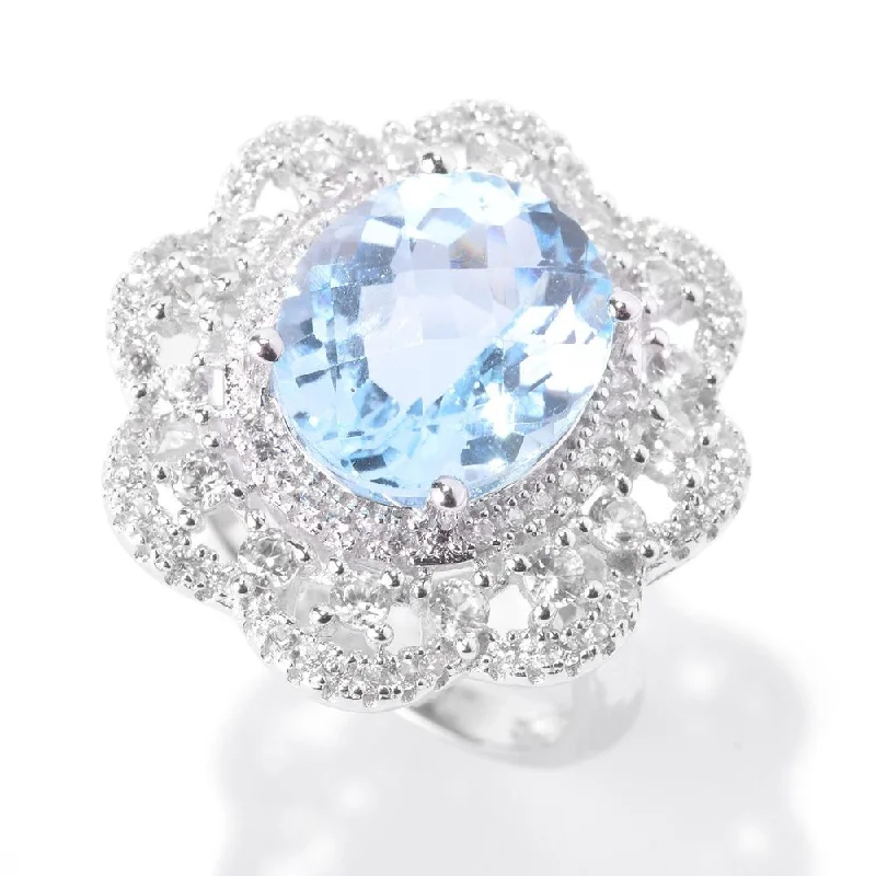 Amethyst Gemstone Rings in Sterling Silver with a Halo of Cubic Zirconia for a Budget - Friendly LuxurySterling Silver Blue Topaz Zircon Flower Halo Ring