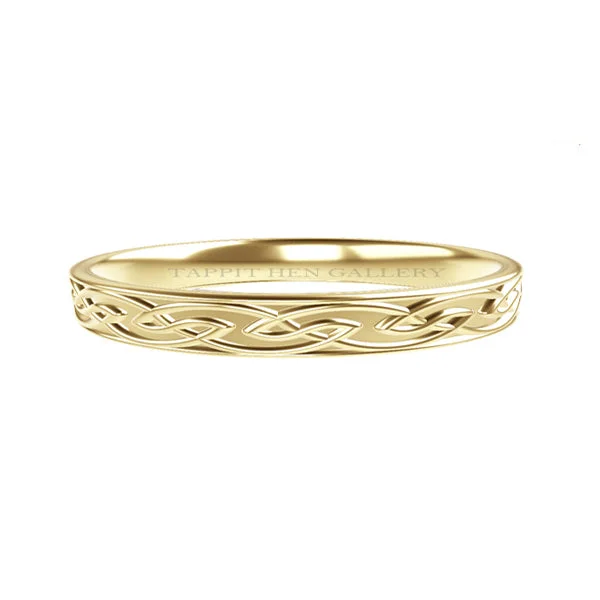 Pearl - and - Diamond - Studded Wedding Bands in White Gold for a Feminine and Elegant TouchNARROW EDINBURGH CELTIC KNOT WORK WEDDING RING IN YELLOW GOLD