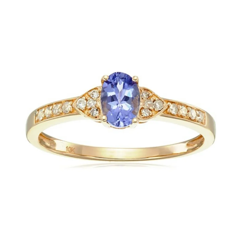 Agate Gemstone Rings in Sterling Silver with a Mosaic - Inspired Inlay for a Bohemian Style10KT Yellow Gold Tanzanite and Diamond Ring