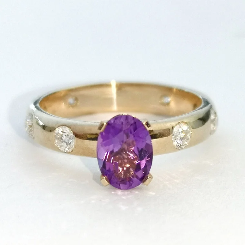 Men's Tourmaline Engagement Rings in 18K Two - Tone Gold with a Floral - Inspired SettingAmethyst and Moissanites Engagement Gold Ring