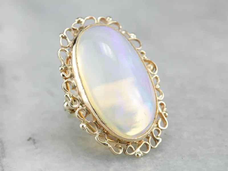 Agate Gemstone Rings in Sterling Silver with a Mosaic - Inspired Inlay for a Bohemian StyleBold Opal Cocktail Ring in Filigree Frame