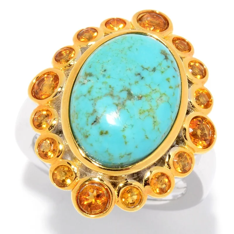 Tourmaline Gemstone Rings in 18K Two - Tone Gold with a Floral - Shaped Setting for a Feminine Touch925 Sterling Silver Mine#8 Turquoise, Madeira Citrine Ring