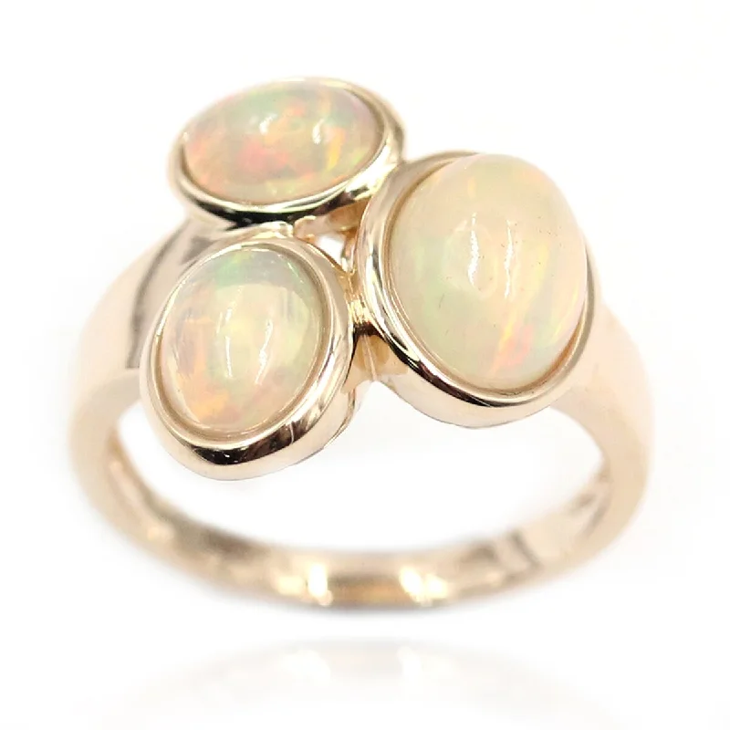 Moonstone Gemstone Rings in Silver - Plated Copper with a Celtic - Inspired Pattern for a Mystical Vibe14K Gold Ethiopian Opal 3-Stone Ring