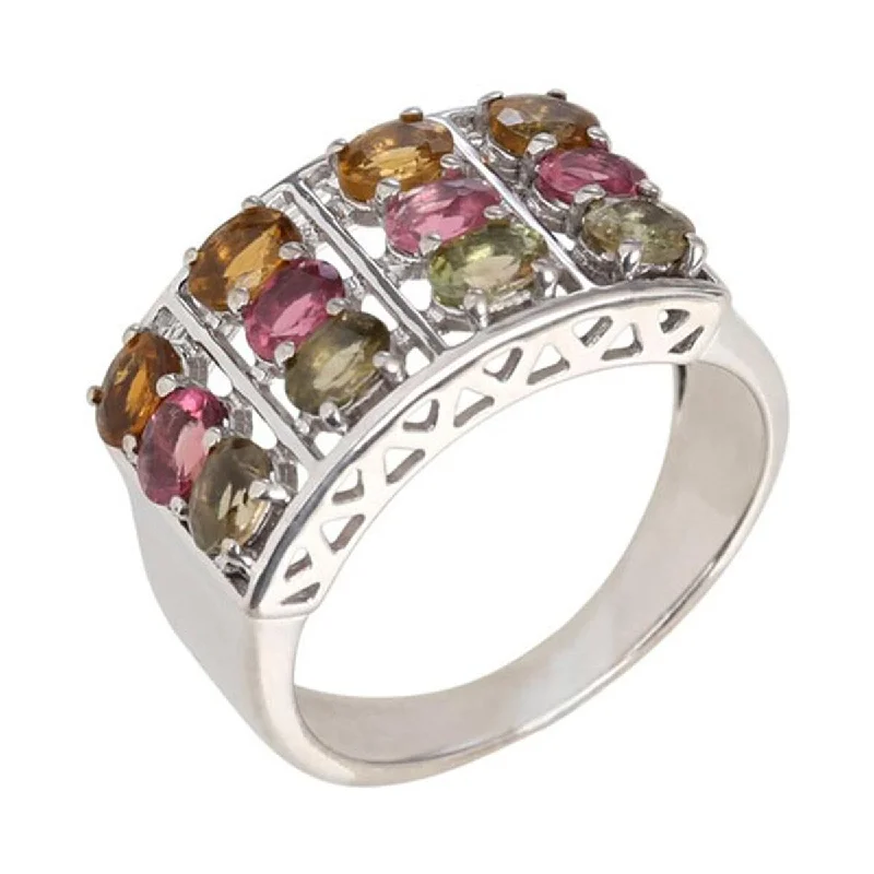 Opal Gemstone Rings in Rose Gold with a Milgrain Edge for a Feminine and Romantic Style925 Sterling Silver Multi Color Tourmaline Ring