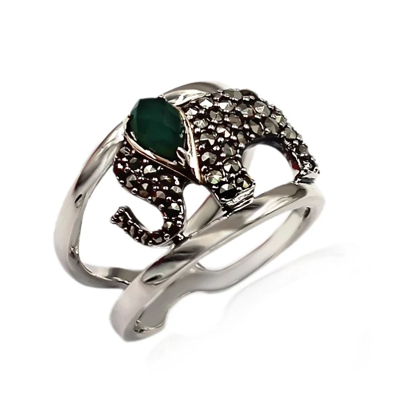 Malachite Gemstone Rings in 14K Gold with a Carved Stone for a Unique and Artistic Appeal14k Gold and Sterling Silver Green Agate Marcasite Ring