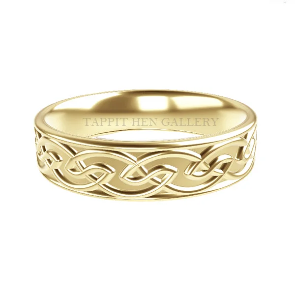 Platinum Celtic - Inspired Wedding Bands with Intricate Knotwork Patterns for a Symbolic and Stylish Choice5mm Comfy Fit Edinburgh Celtic knotwork Ring in 9ct Yellow Gold