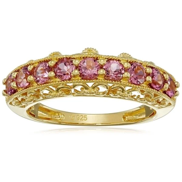 Tourmaline Gemstone Rings in 18K Two - Tone Gold with a Floral - Shaped Setting for a Feminine TouchYellow Gold-Plated Silver Pink Tourmaline Band Ring