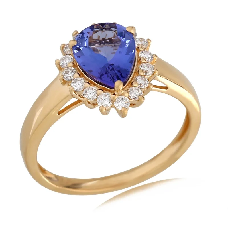 Alexandrite Gemstone Rings in Platinum with a Hidden Halo for a Rare and Luxurious Piece18KT Yellow Gold Tanzanite and Diamond Ring