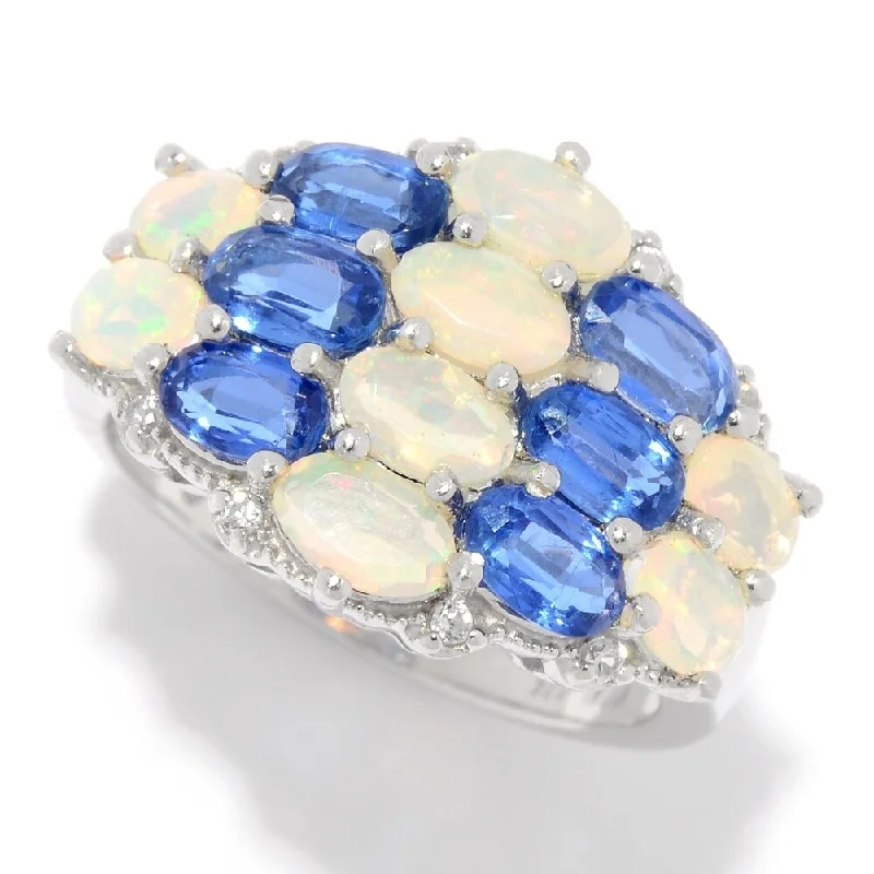 Iolite Gemstone Rings in 10K Gold with a Twisted Band for a Distinctive and Stylish Accessory925 Sterling Silver Ethiopian Opal,Kyanite,White Natural Zircon Ring