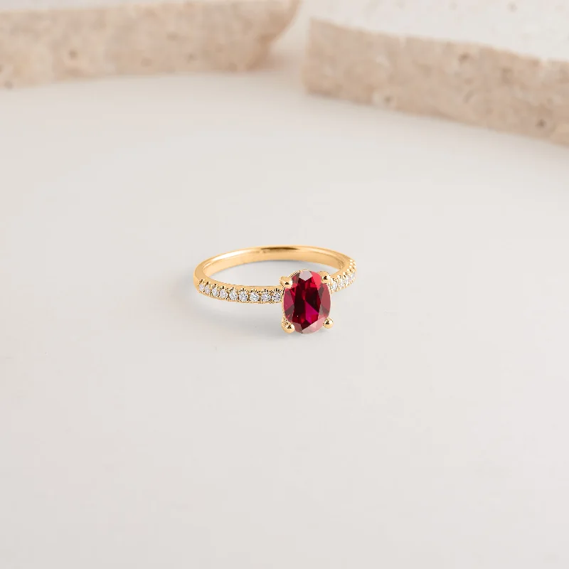 18K White Gold Classic Round - Cut Diamond Wedding Bands for a Timeless and Elegant Look9K Yellow Gold Four Claw Oval Created Ruby and Diamond Dress Ring