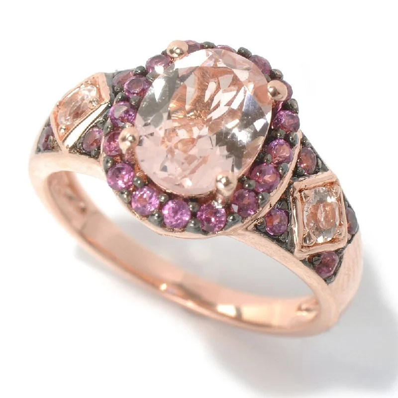 Garnet Gemstone Rings in 18K Gold Vermeil with Intricate Engravings for a Traditional AestheticRose Gold Vermeil Over Sterling Silver Rhodolite Garnet,Morganite,Black Spinel,Change Color Garnet Ring