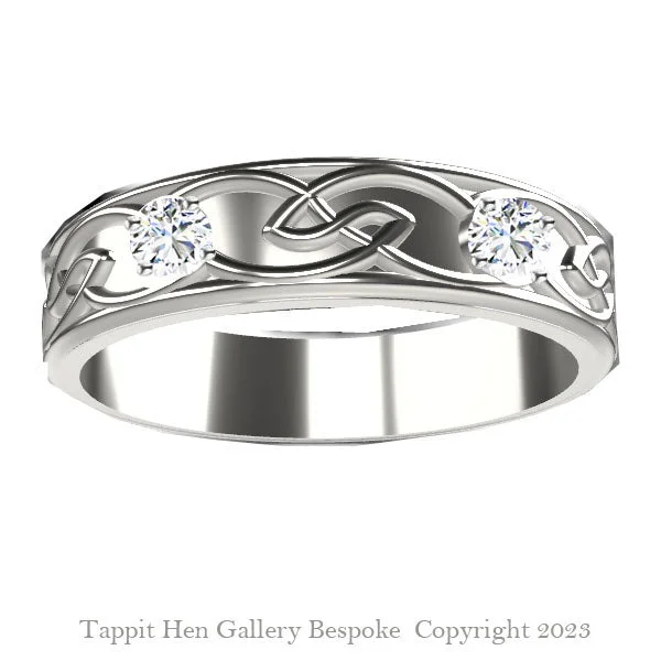 Stackable Wedding Bands in Sterling Silver with Enamel Inlays for a Colorful and Versatile OptionEdinburgh Celtic Wedding Ring with 2 Diamonds in 9ct White Gold