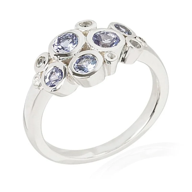 Topaz Gemstone Rings in 10K Gold with a Channel - Set Design for a Contemporary and Durable Option925 Sterling Silver Tanzanite And White Natural Zircon Cluster Ring