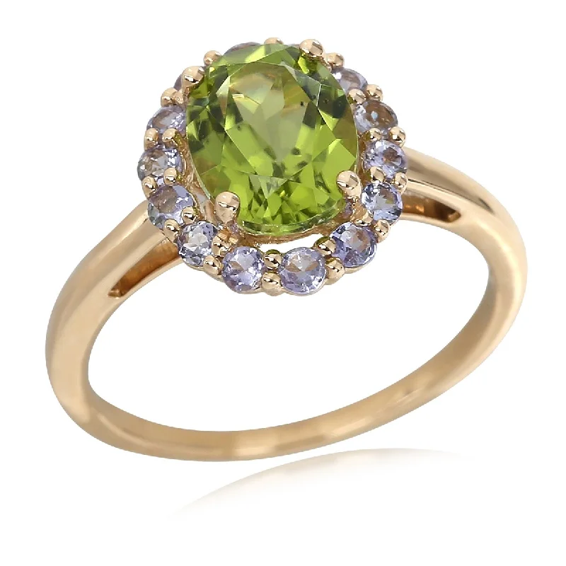 Ruby Gemstone Rings in 14K Yellow Gold with a Solitaire Setting for a Classic and Bold Statement14Kt Yellow Gold Peridot and Tanzanite Gemstone Halo Ring