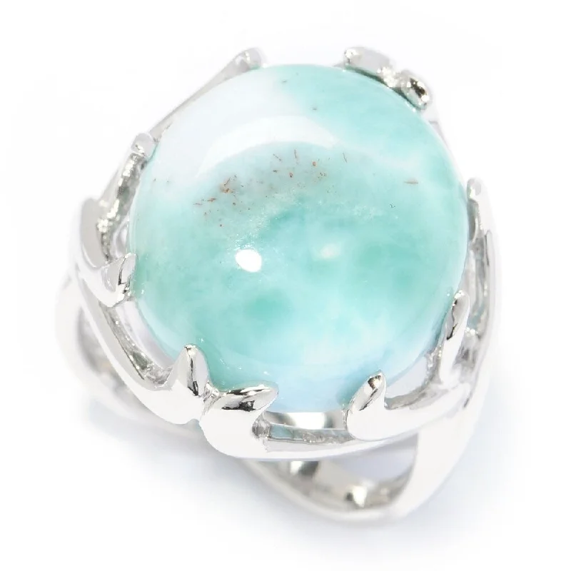 Agate Gemstone Rings in Sterling Silver with a Mosaic - Inspired Inlay for a Bohemian StyleSterling Silver Oval Larimar Split Shank Ring