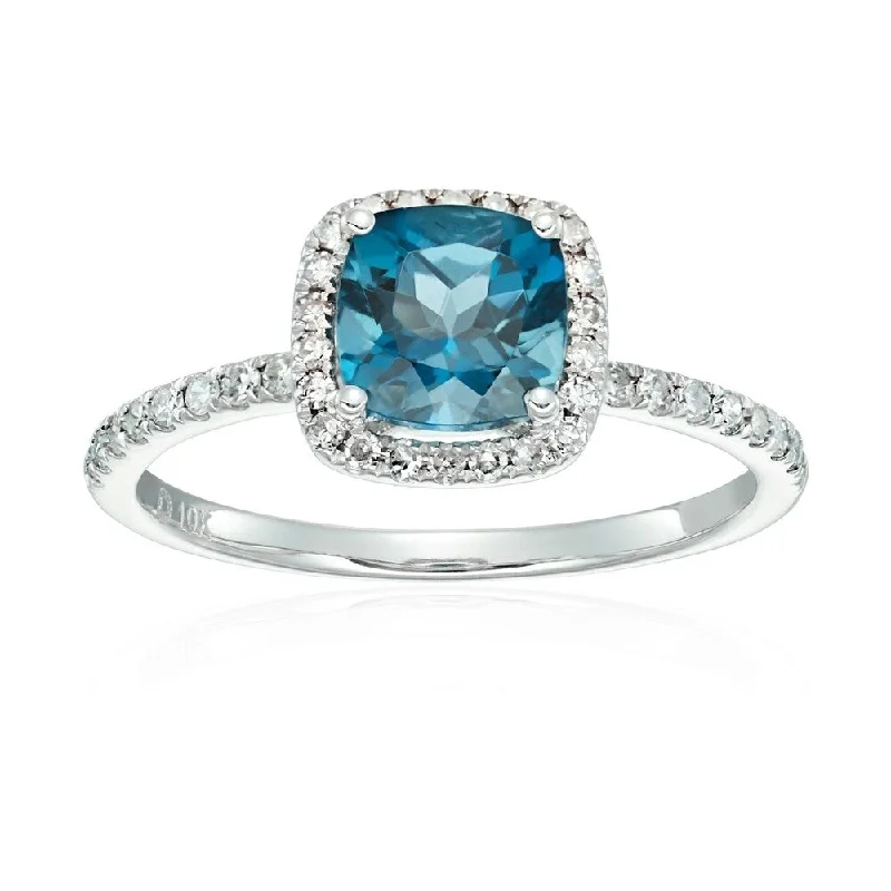 Emerald Gemstone Rings Set in Platinum with Filigree Work for a Vintage - Inspired Look10k White Gold London Blue Topaz and Diamond Cushion Ring, Size 7