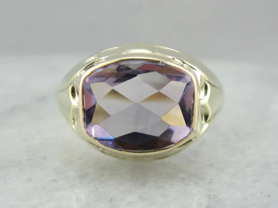 Alexandrite Gemstone Rings in Platinum with a Hidden Halo for a Rare and Luxurious PieceAmethyst Men's Statement Ring in Yellow Gold, Bold Statement Ring in Early Retro Era Style