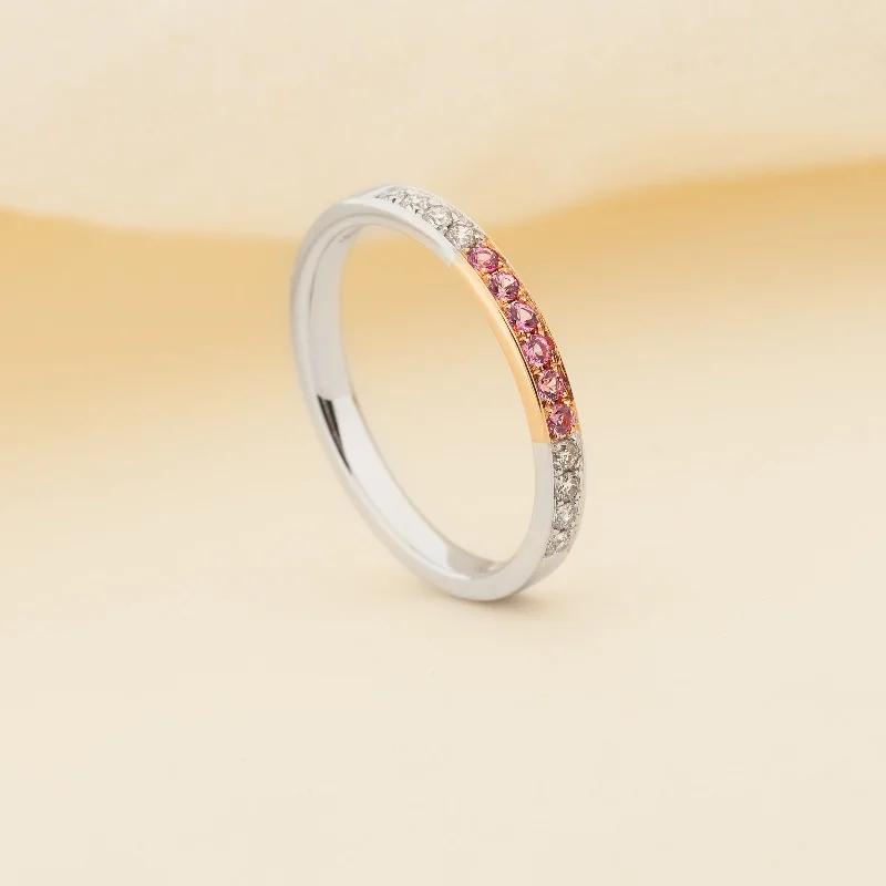 Infinity - Symbol Wedding Bands in Rose Gold with Small Diamonds for a Romantic and Symbolic Gesture18K White and Rose Gold Diamond and Pink Sapphire Wedder or Eternity Ring