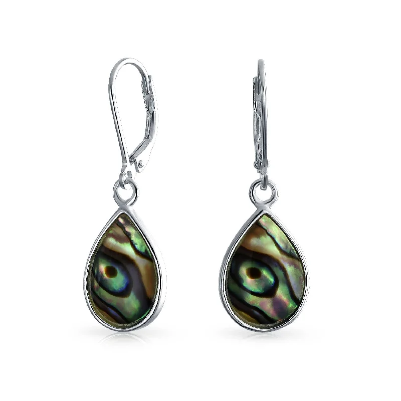 Statement - making drop earrings for special occasionsGeometric Iridescent Abalone Shell Teardrop Dangle Earrings in Sterling Silver