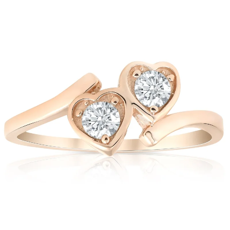 Cathedral - Style Engagement Rings with a Raised Center Stone and Intricate Metalwork1/3ct Diamond Solitaire Two Stone Forever Us Heart Shape 14k Rose Gold Ring