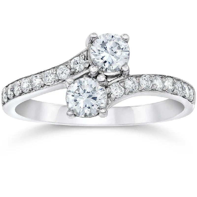 Vintage Cluster Engagement Rings with Antique - Cut Diamonds and Silver Filigree10k White Gold 1ct TDW 2-Stone Diamond Ring