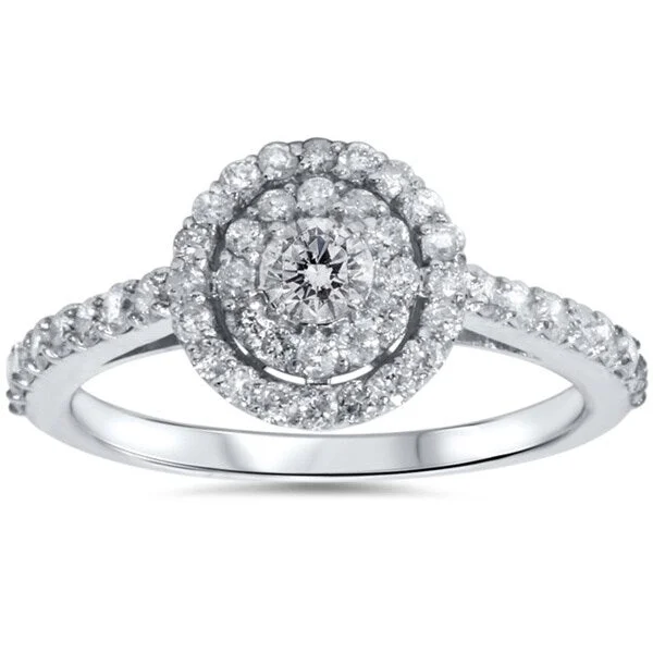 Classic Round Cut Engagement Rings with Platinum Prongs and Halo Setting for Timeless Elegance10k White Gold 7/8ct TDW Double Round Halo Diamond Ring