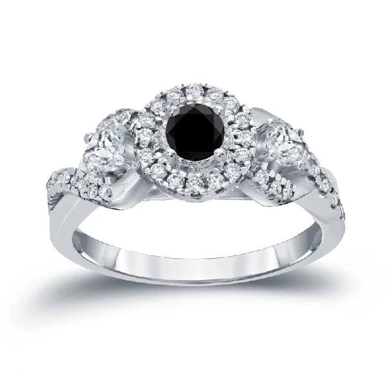 Signature - Design Engagement Rings with a Brand - Exclusive Pattern and Premium Diamonds14k Gold 3/5ct TDW Black Diamond with Halo Engagement Ring (H-I, I1-I2)