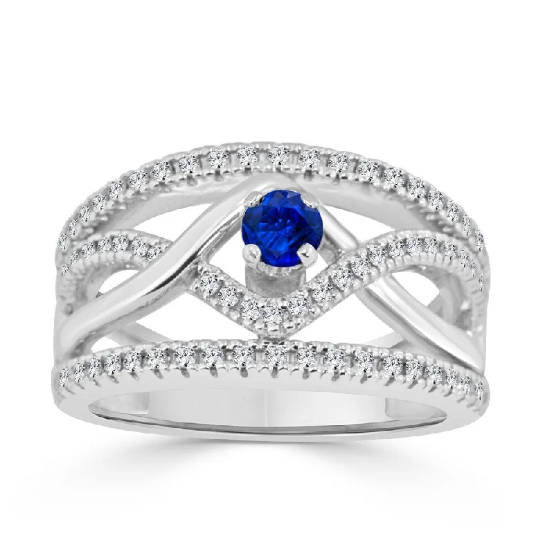 Marquise Cut Engagement Rings with a Channel - Set Diamond Band14k Gold Infinity Inspired 1/4ct Blue Sapphire and 1/6ct TDW Diamond Engagement Ring by Auriya