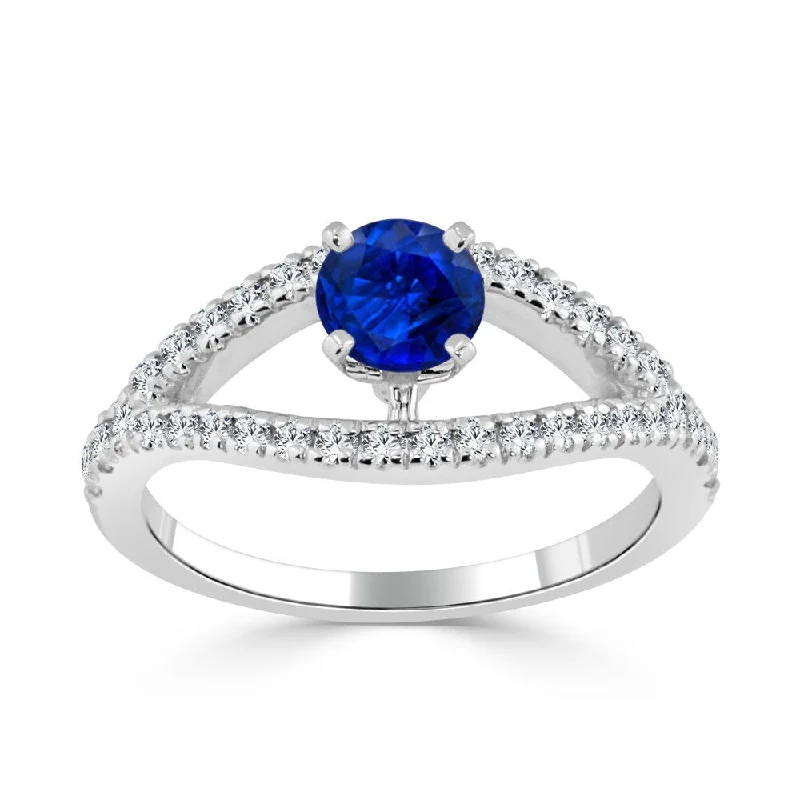 Classic Round Cut Engagement Rings with Platinum Prongs and Halo Setting for Timeless Elegance14k Gold Modern Split-Shank 2/5ct Blue Sapphire and 1/3ct TDW Diamond Engagement Ring by Auriya