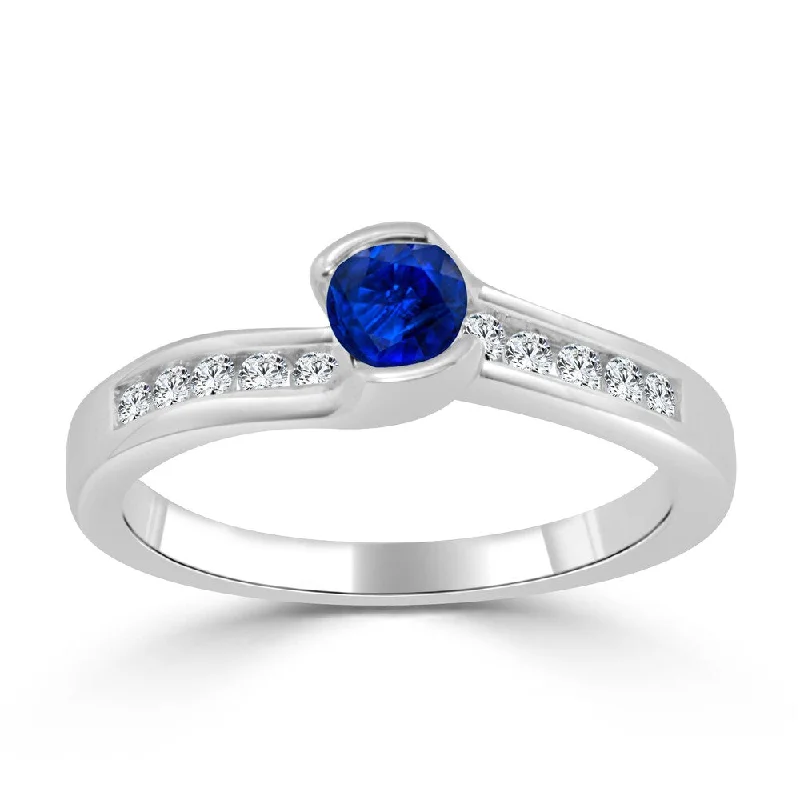 Pear - Shaped Engagement Rings in Yellow Gold with a Diamond - Encrusted Band14k Gold Tension-Set 1/3ct Blue Sapphire and 1/6ct TDW Diamond Engagement Ring by Auriya