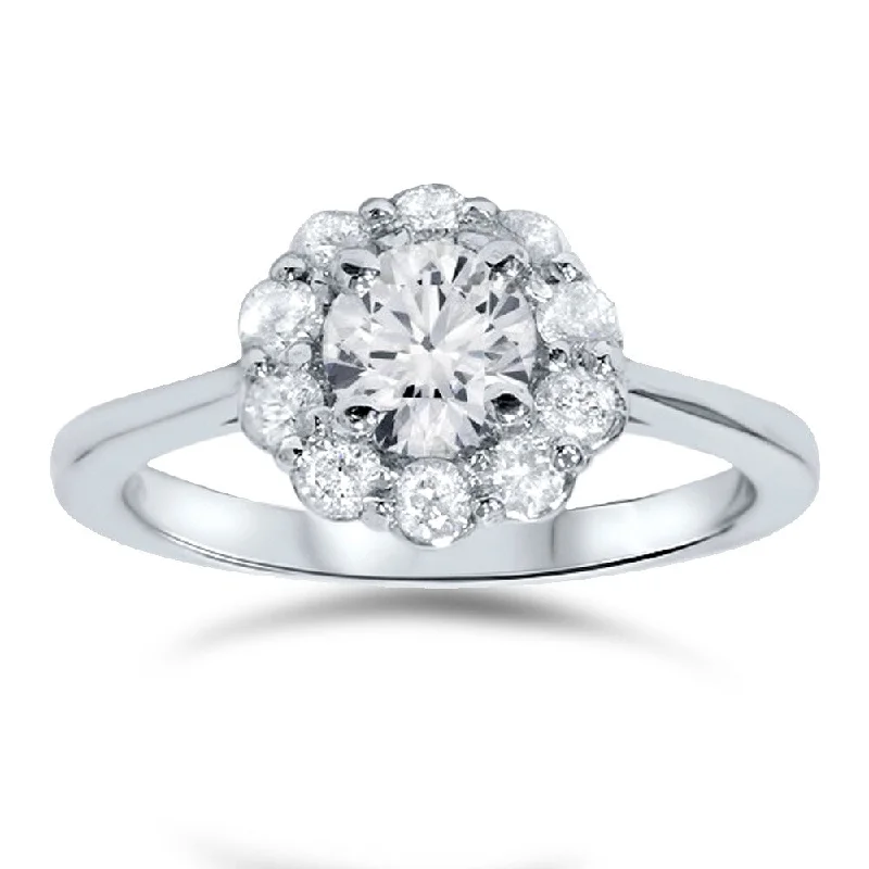 Cluster Engagement Rings with Multiple Small Diamonds Arranged in a Stunning Design14k White Gold 1 1/2ct TDW Halo Diamond Ring