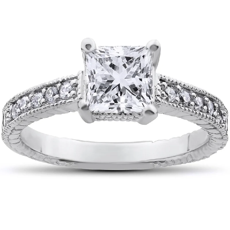 Cushion - Cut Halo Engagement Rings with a Platinum Band and Micro - Pave Details14k White Gold 1 1/4ct TDW Vintage Princess Cut Clarity Enhanced Diamond Ring