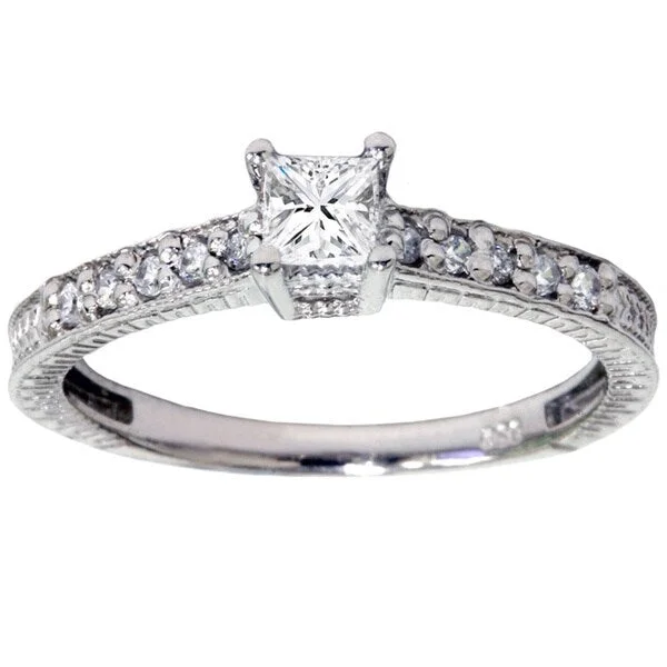 Vintage Cluster Engagement Rings with Antique - Cut Diamonds and Silver Filigree14k White Gold 1/ 2ct TDW Diamond Promise Ring