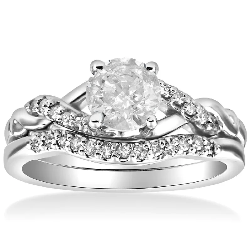 Oval Cut Engagement Rings in Palladium with a Hidden Halo for a Surprise Sparkle14k White Gold 5/8ct TDW Diamond Bridal Set